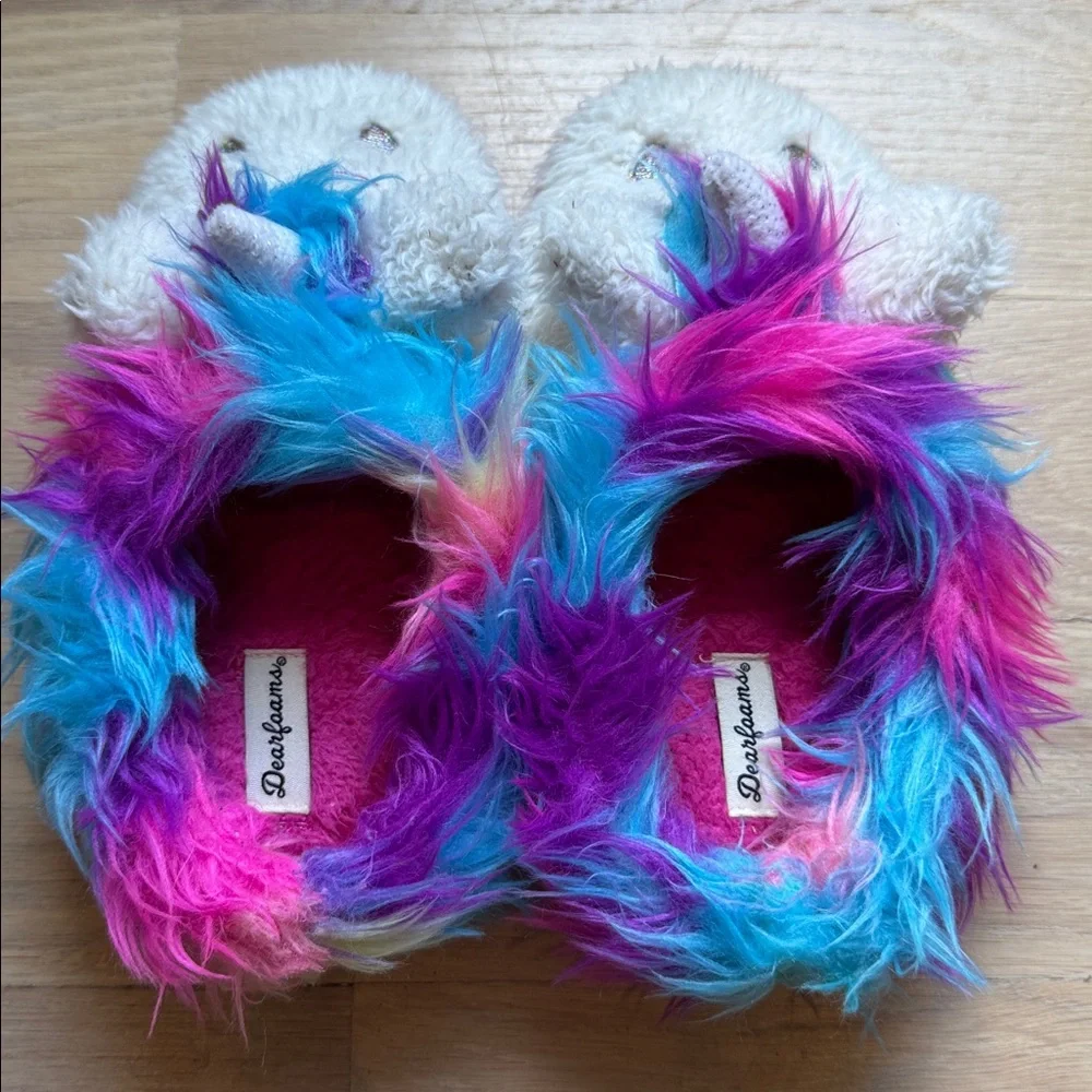 Kids’ Dearfoams Unicorn Fuzzy Slippers | Size 11-12